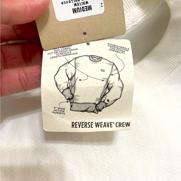 NWT Unisex Size Medium Champion Reserve Weave Chenille Logo Print Sweater White - Picture 10 of 13